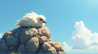 Light Feathered Animal On Stone Formation In Sunlight