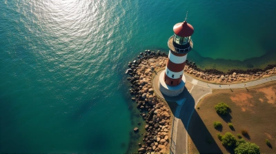 Lighthouse Overlooking Shimmering Coastline Landscape