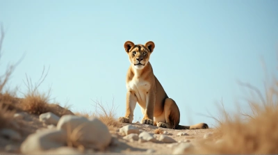 Lioness On Rocky Terrain With Attentive Gaze
