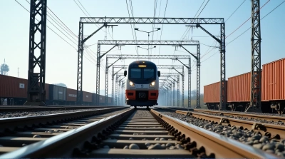 Locomotive Moving Along Parallel Metal Tracks