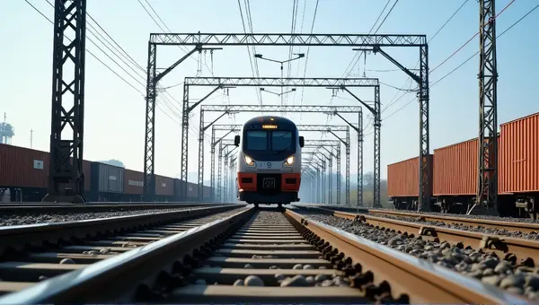 Locomotive Moving Along Parallel Metal Tracks