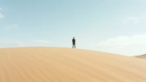Lone Individual On Dune Under Wide Open Sky