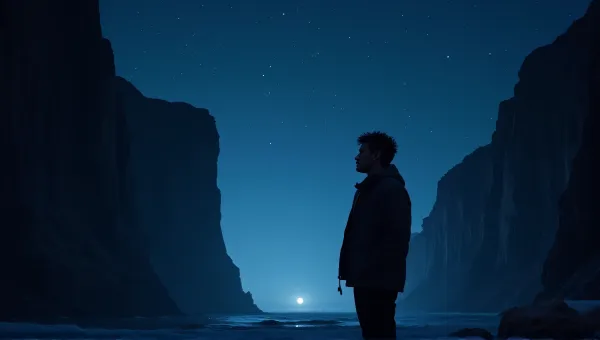 Lone Traveler Beneath Towering Cliffs At Twilight