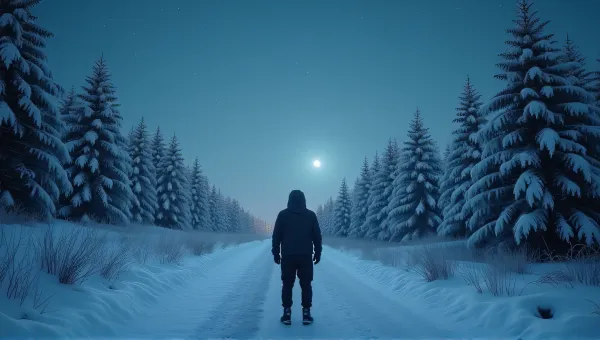Lone Traveler On Frosty Path Under Starry Sky