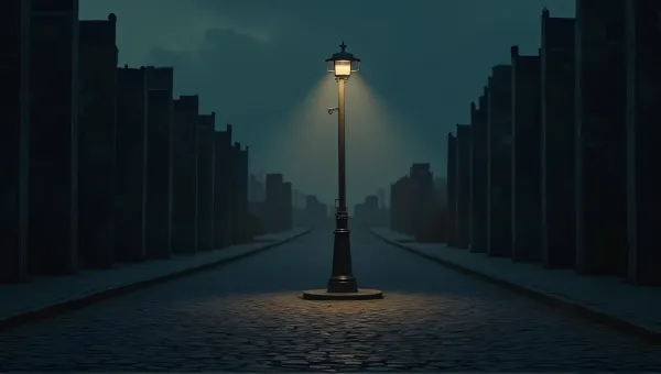 Lonely Lamppost On Cobblestone Pathway At Dusk