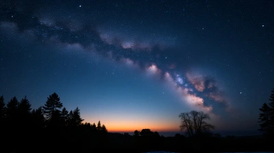 Luminous Celestial Dust Band Over Twilight Trees