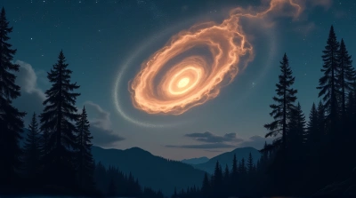 Luminous Dust Spiral Over Pine Tree Silhouette