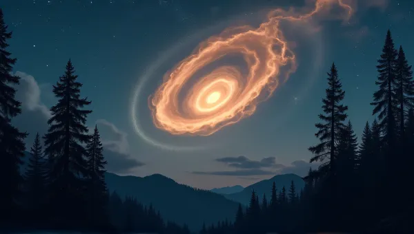 Luminous Dust Spiral Over Pine Tree Silhouette