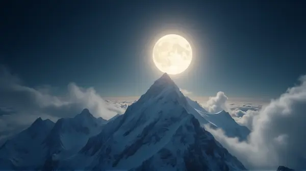 Luminous Orb Illuminating Frosty Summit With Sharp Ridges