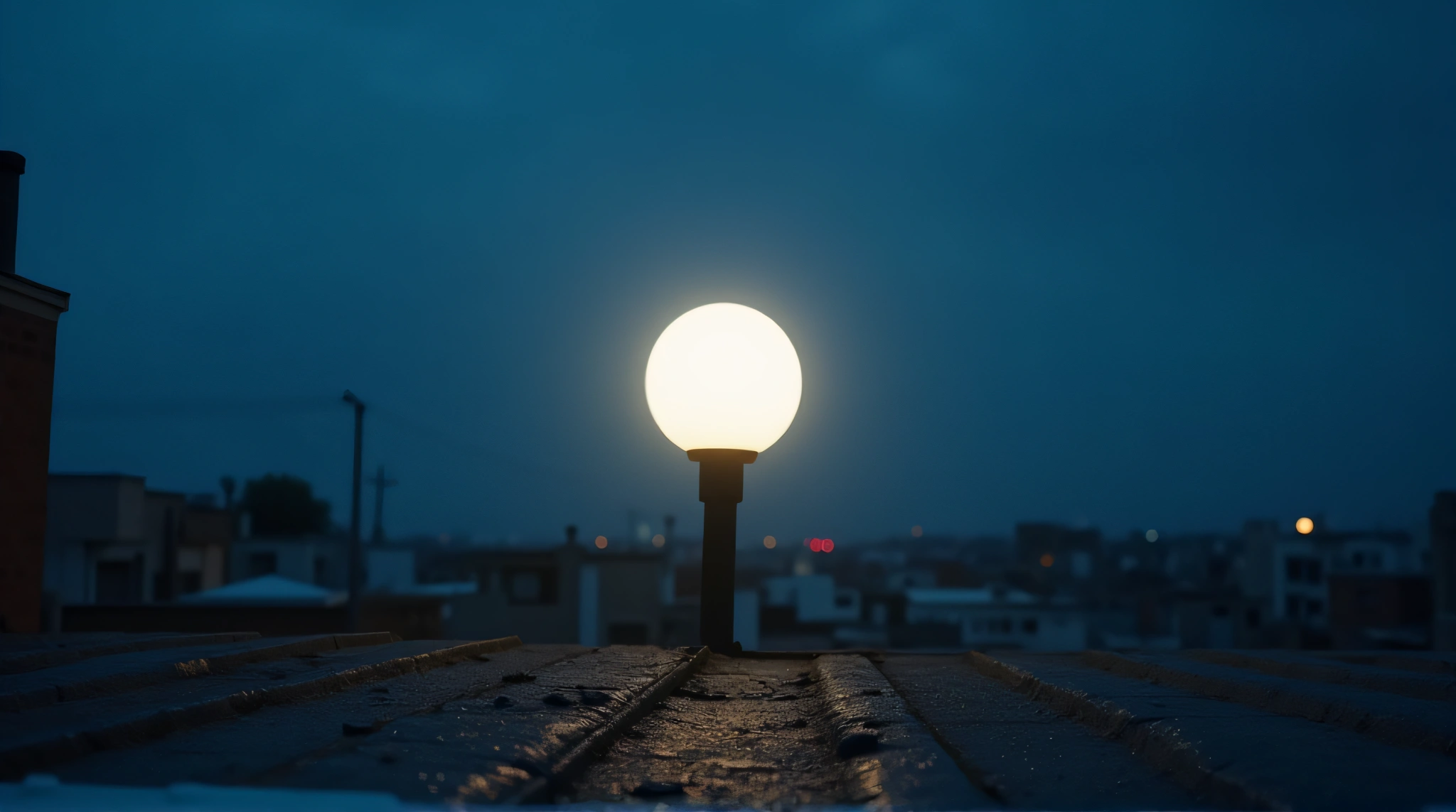Luminous Orb Lighting Urban Rooftop At Dusk