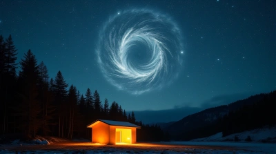 Luminous Shelter Amid Celestial Vortex And Woodland