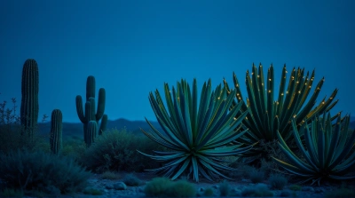 Lush Cactus Plants With Soft Blue Ambient Lighting