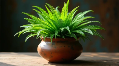 Lush Emerald Fronds In Earthenware Pot