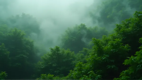 Lush Green Foliage with Soft Light and Vapor