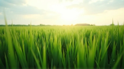Lush Green Meadow Texture With Soft Sky