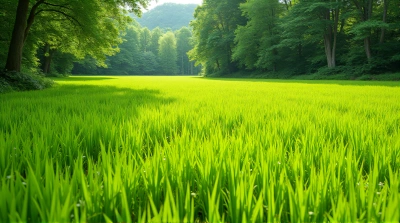 Lush Meadow And Towering Trees In Sunlight