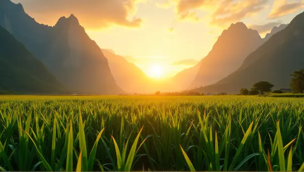 Lush Meadow Under Golden Evening Sky
