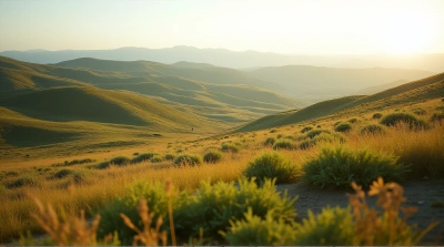 Lush Rolling Terrain With Sunlit Vegetation Texture