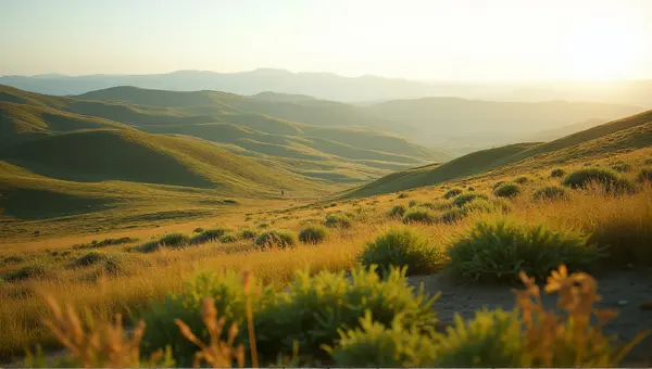 Lush Rolling Terrain With Sunlit Vegetation Texture
