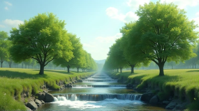 Lush Trees Around Flowing Streams Under Clear Sky