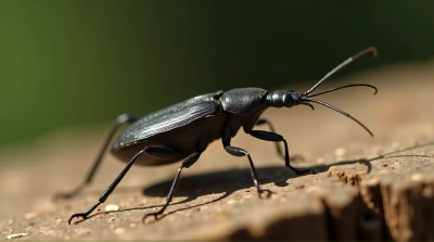 Macro Close-Up Of Antennaed Bug On Rough Wood