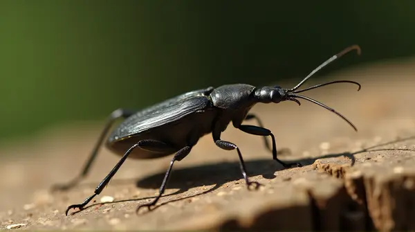 Macro Close-Up Of Antennaed Bug On Rough Wood