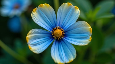 Macro Flower With Azure And Golden Petals