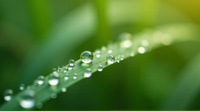 Macro View Of Dew On Plant Blade