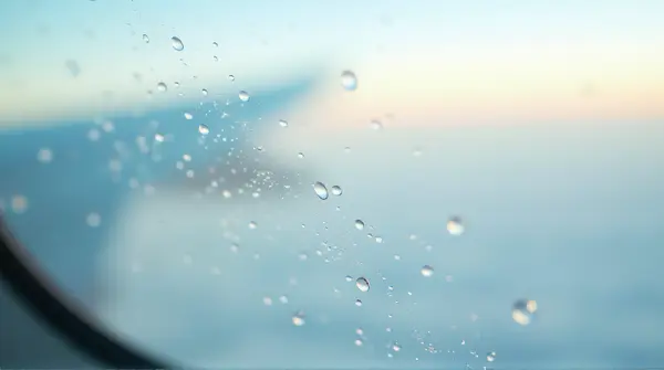Macro View Of Glistening Beads On Aircraft Glass