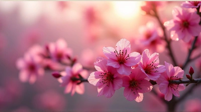 Magenta Blooms With Dewdrops In Morning Light