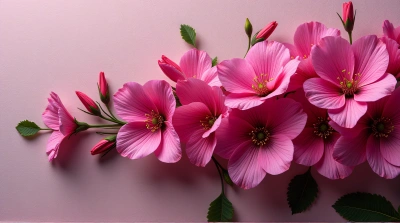 Magenta Blossoms Diagonal Arrangement With Green Foliage