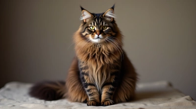 Maine Coon Cat Sitting With Chocolate Fur
