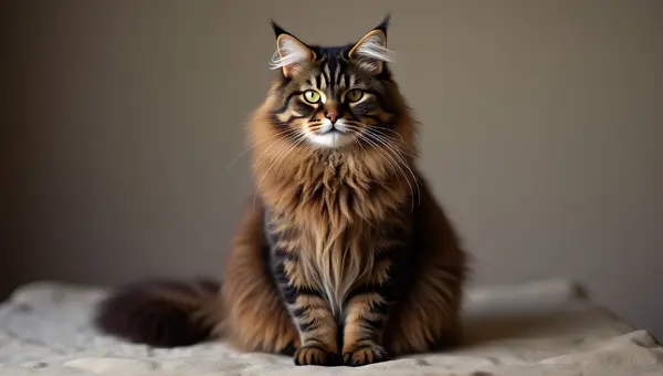 Maine Coon Cat Sitting With Chocolate Fur