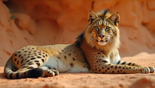 Majestic Lion Reclining On Textured Yellow Ground