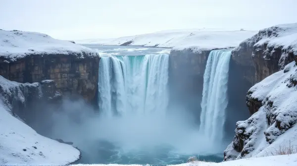 Majestic Waterfall Amid Frosty Wilderness