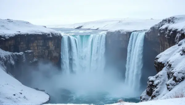 Majestic Waterfall Amid Frosty Wilderness