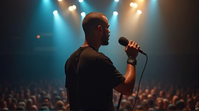 Male Singer Performing On Vibrant Stage Lighting