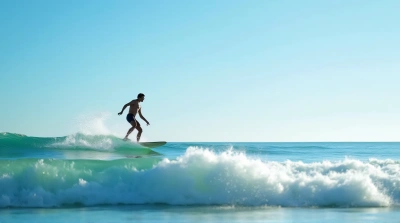 Man Balancing On Surfboard Over Cresting Swell