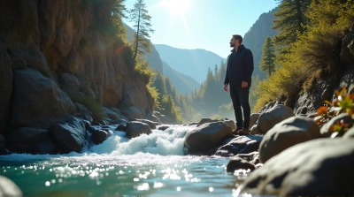 Man Beside Flowing Water Streams Under Clear Sky