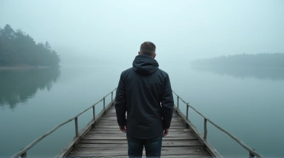 Man In Black Jacket On Misty Lake Pier