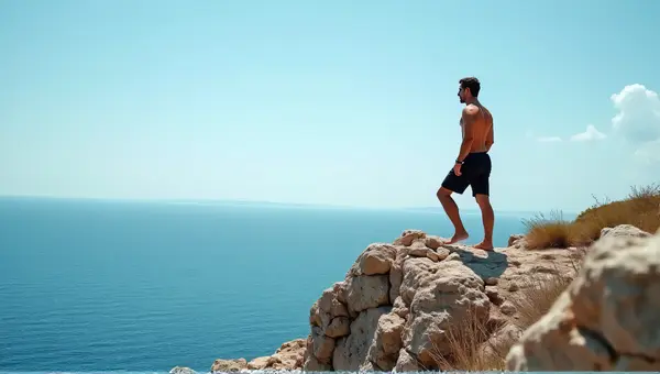 Man In Black Shorts On Coastal Cliff Edge