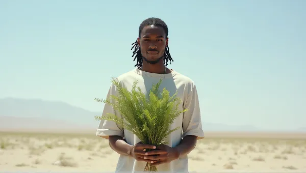 Man With Braided Hair Gripping Macrame Foliage