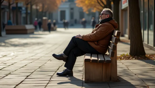 Man In Brown Jacket Relaxing In Urban Plaza