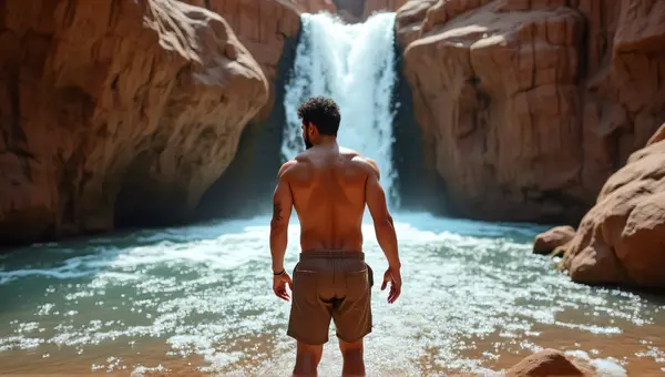 Man In Brown Shorts By Flowing Water Streams