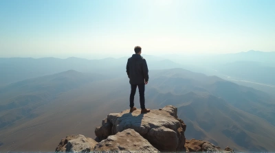 Man By Rocky Edge With Expansive Terrain View