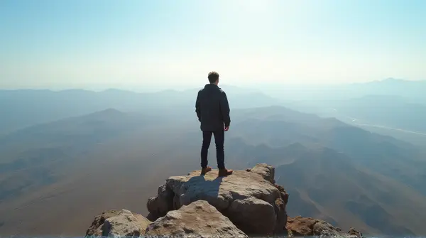 Man By Rocky Edge With Expansive Terrain View