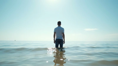 Man By Water Under Bright Daylight With Clear Sky