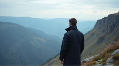 Man On Cliff Edge Overlooking Panoramic Landscape