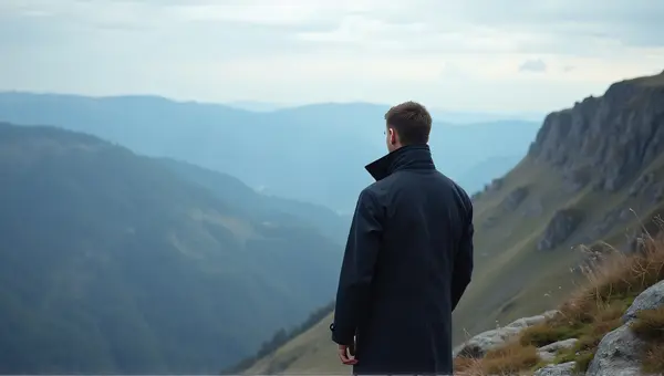 Man On Cliff Edge Overlooking Panoramic Landscape
