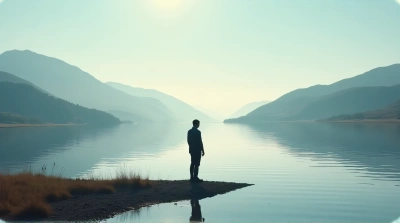Man Contemplating Quiet Riverbank Reflection